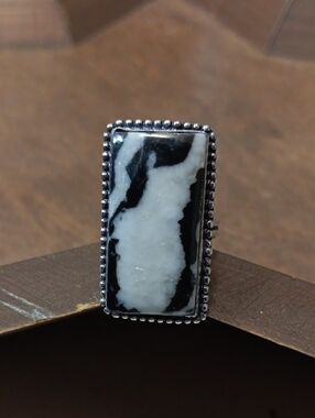 Black and White Rectangular Statement Ring - Women Jewelry